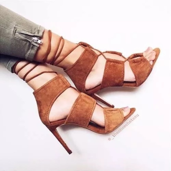 Zara Shoes - ZARA Suede lace up Sandals Heels Pumps Tan 38 New